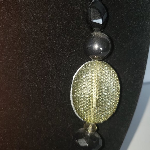 Necklace 20 inch Adjustable length plastic heavy beads black, clear sparkles - Picture 3 of 3